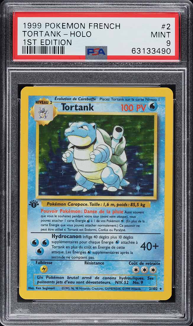 1999 Pokemon French Base Set 1st Edition Holo Blastoise Tortank #2 PSA 9 MINT