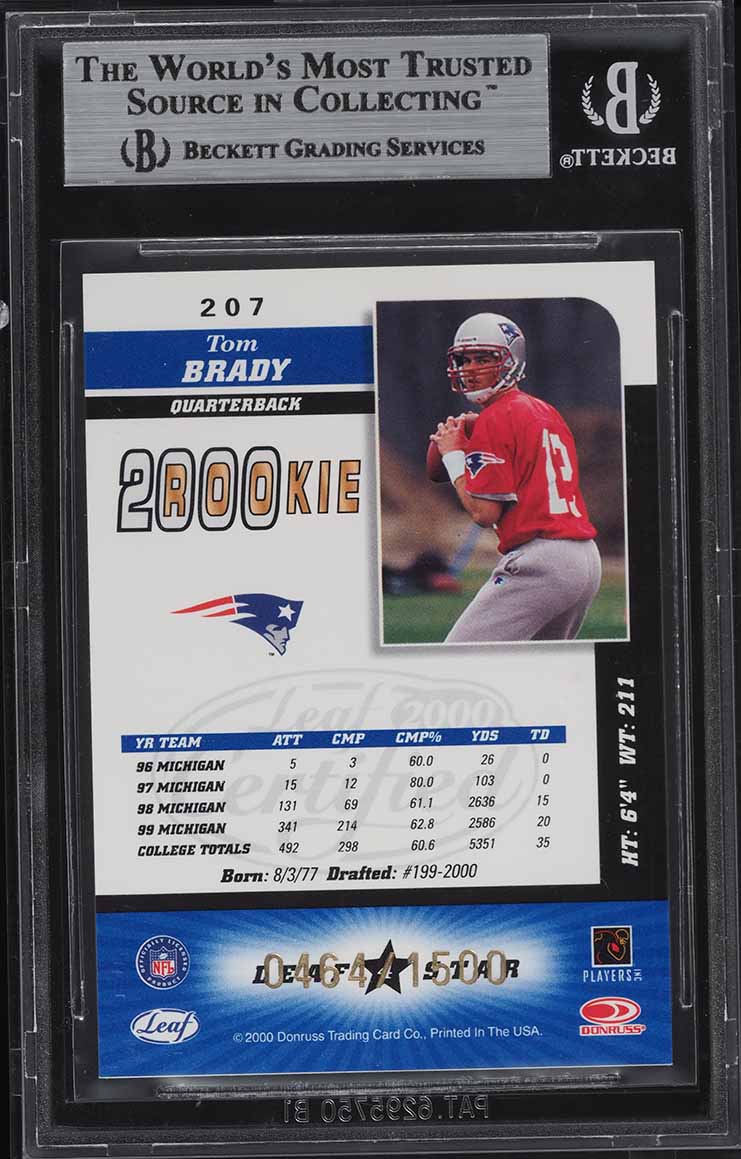2000 Leaf Certified Tom Brady ROOKIE /1500 #207 BGS 9 MINT