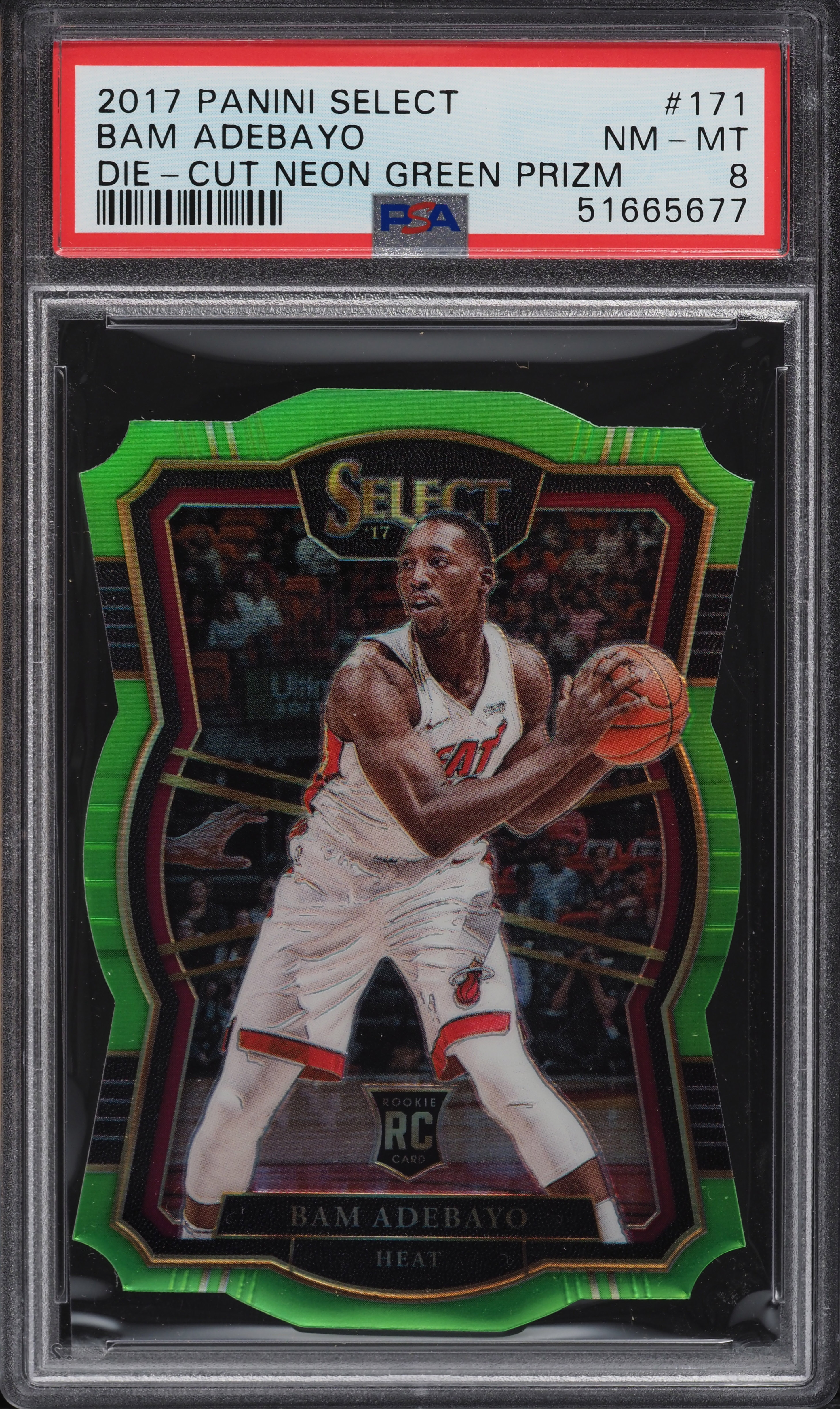 2017 Select Die-Cut Neon Green Prizm Bam Adebayo ROOKIE RC /65