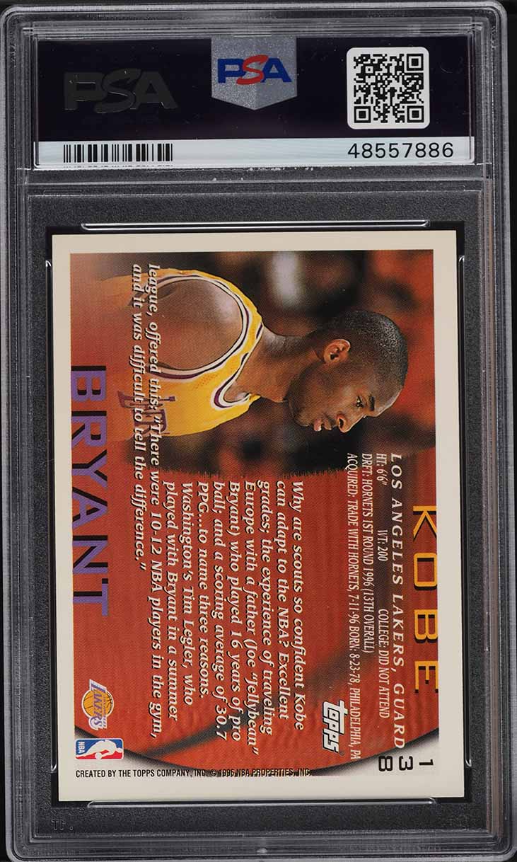 1996 Topps Basketball Kobe Bryant ROOKIE #138 PSA 9 MINT