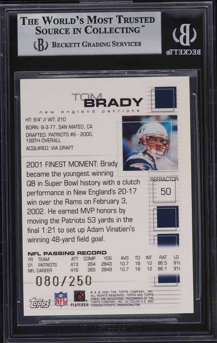 2002 Finest Refractor Tom Brady /250 #50 BGS 9 MINT