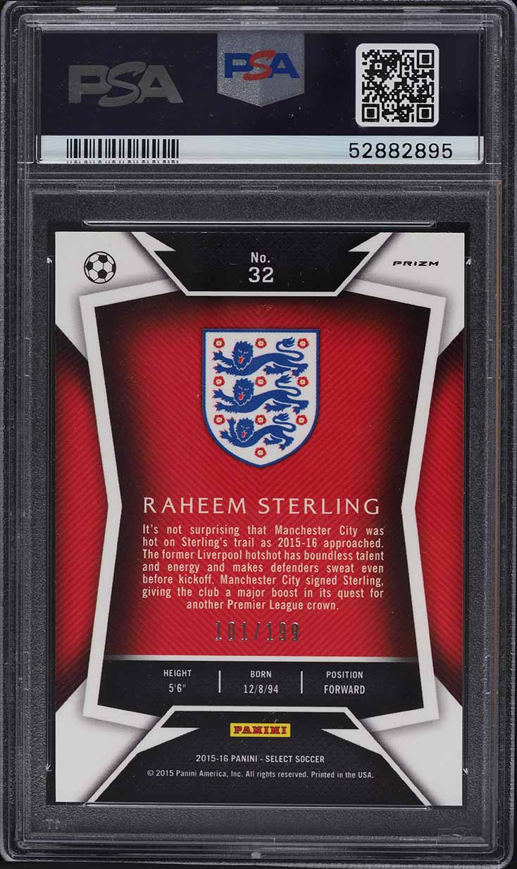 2015 Select Red Prizm Raheem Sterling /199 #32 PSA 10 GEM MINT