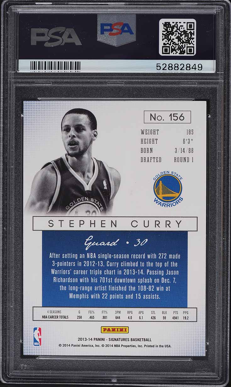 2013 Panini Signatures Stephen Curry /25 #156 PSA 10 GEM MINT