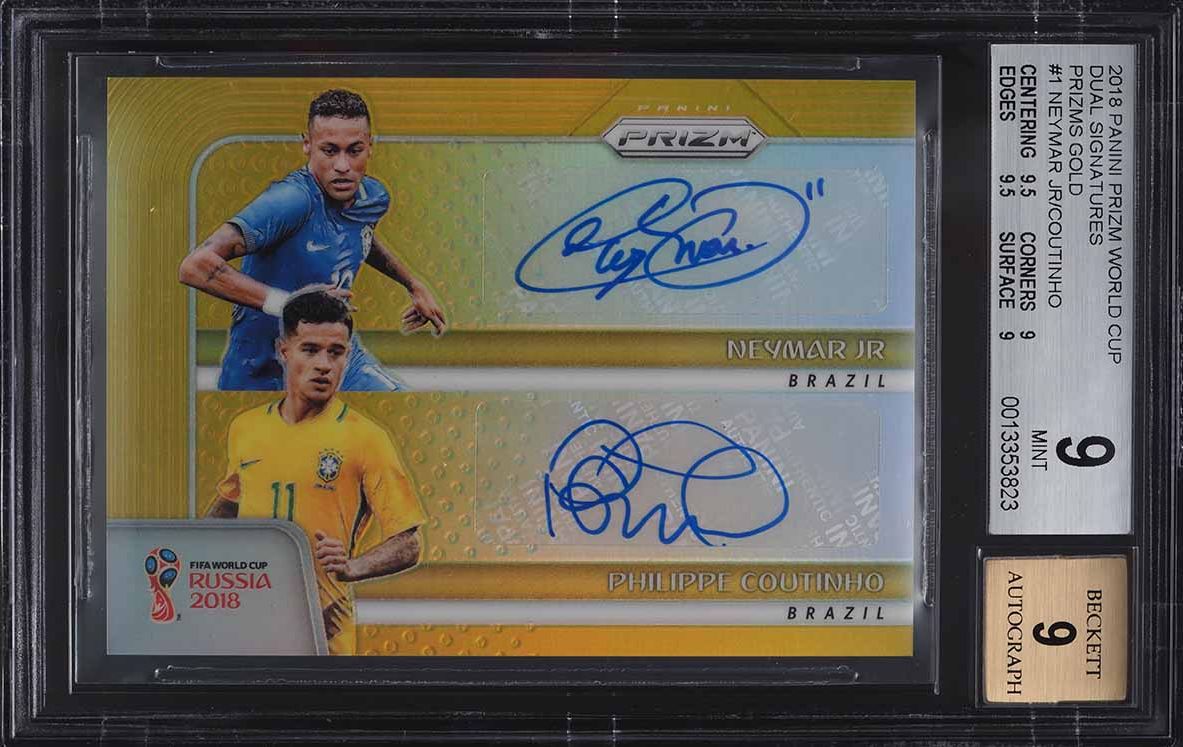 2018 Panini Prizm World Cup Dual Gold Neymar Philippe Coutinho AUTO 1/10 BGS 9