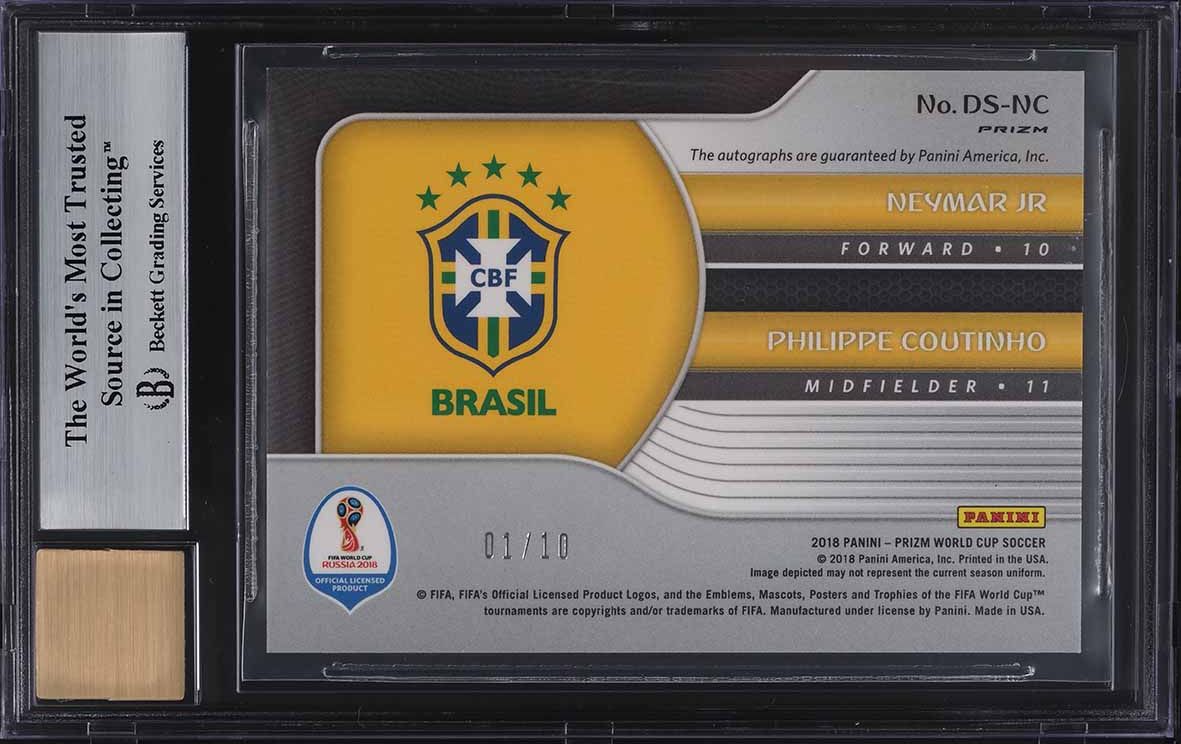 2018 Panini Prizm World Cup Dual Gold Neymar Philippe Coutinho AUTO 1/10 BGS 9