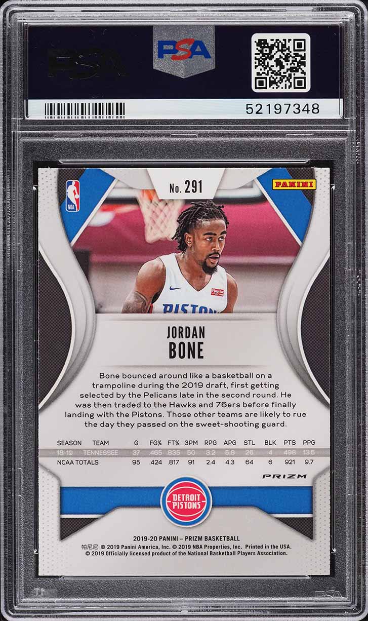 2019 Panini Prizm Silver Jordan Bone ROOKIE #291 PSA 10 GEM MINT