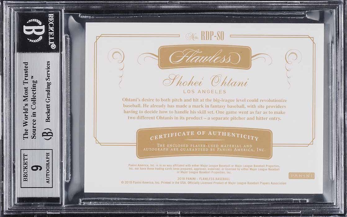 2018 Panini Flawless Ruby Shohei Ohtani ROOKIE PATCH AUTO /20 #RDP-SO BGS 9 MINT