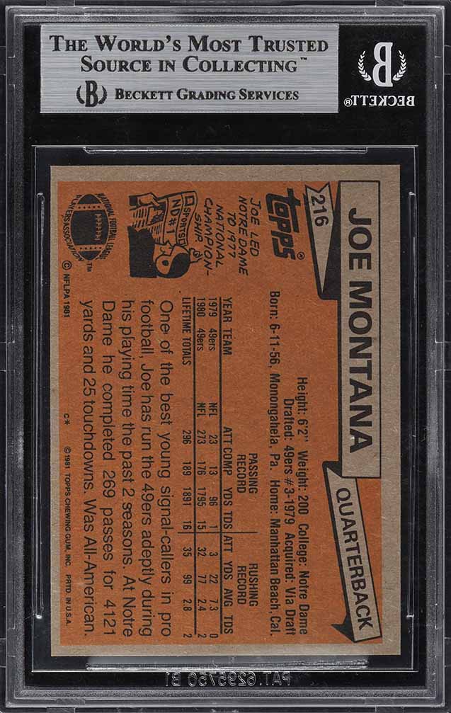 1981 Topps Football Joe Montana ROOKIE #216 BGS 9 MINT