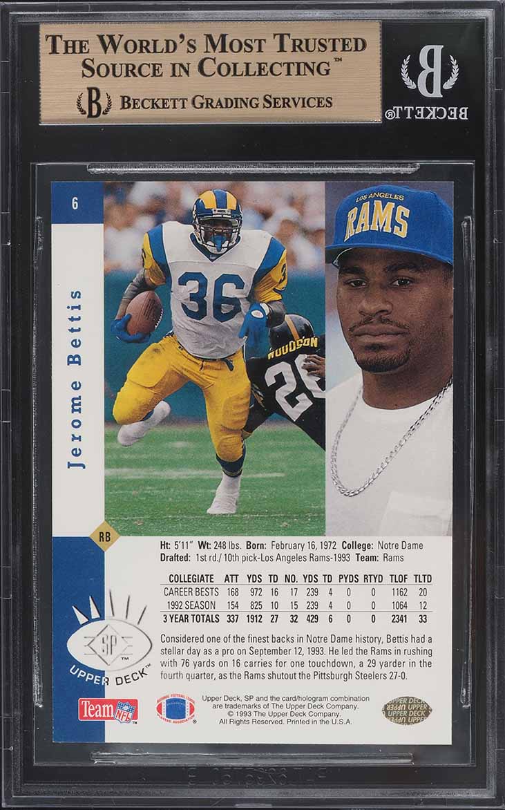 1993 SP Foil Jerome Bettis ROOKIE #6 BGS 9.5 GEM MINT