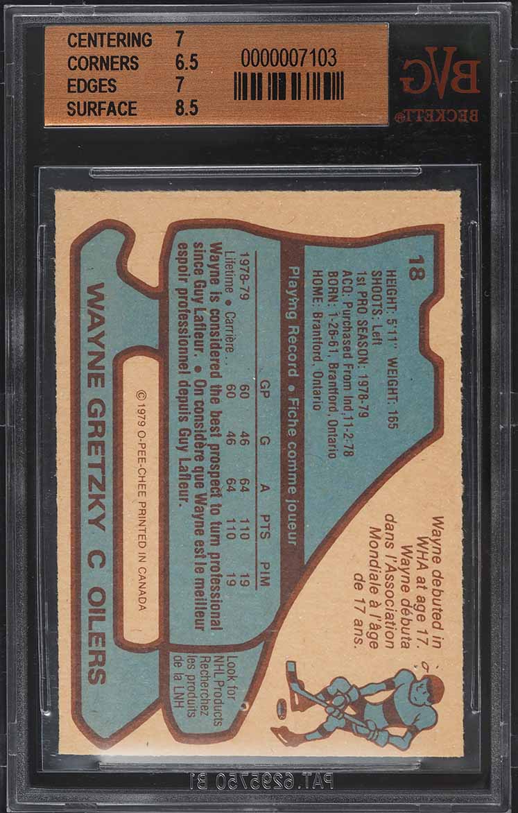 1979 O-Pee-Chee Hockey Wayne Gretzky ROOKIE #18 BVG 7 NRMT