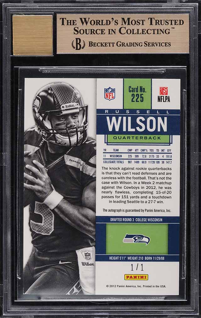 2012 Contenders Championship Ticket Russell Wilson ROOKIE AUTO 1/1 #225 BGS 9.5