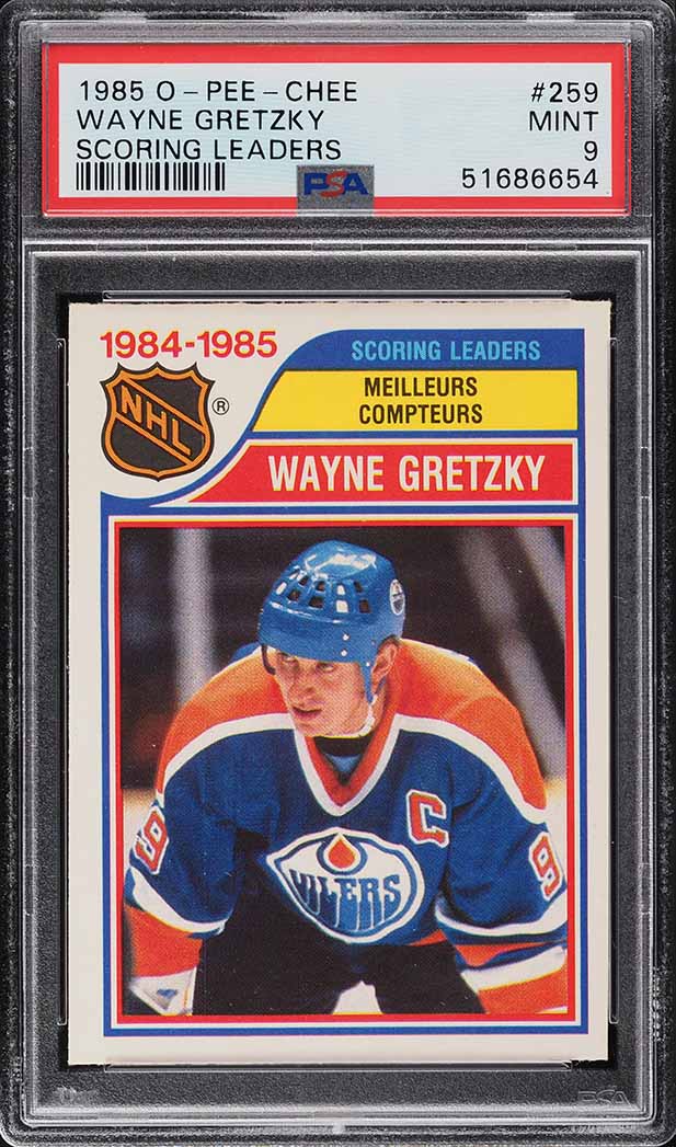 1985 O-Pee-Chee Hockey Wayne Gretzky SCORING LDRS #259 PSA 9 MINT