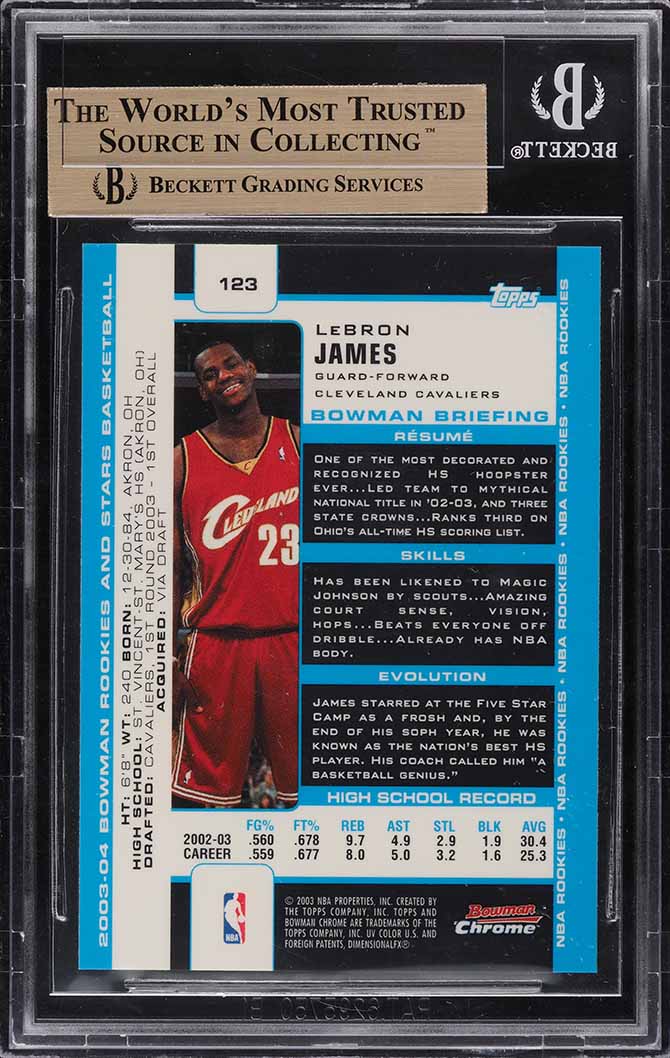 2003 Bowman Chrome LeBron James ROOKIE RC #123 BGS 9.5 GEM MINT on