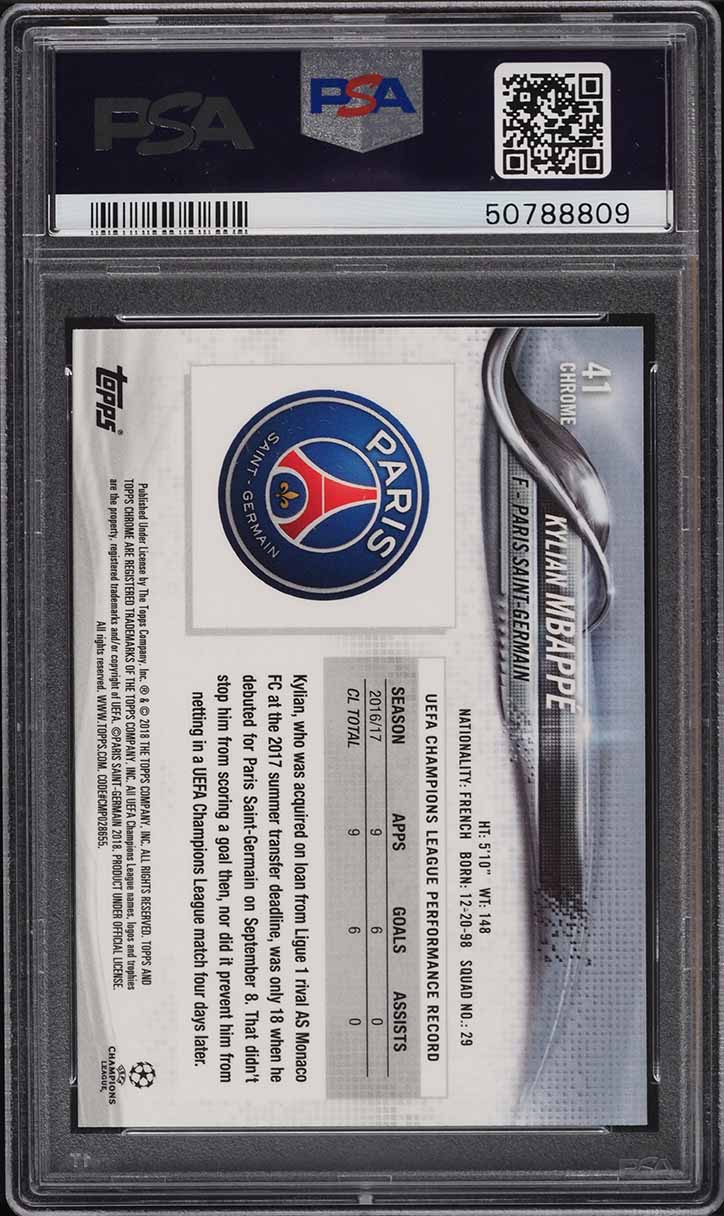 2017 Topps Chrome UEFA Champions League Kylian Mbappe ROOKIE #41 PSA 10 GEM MINT
