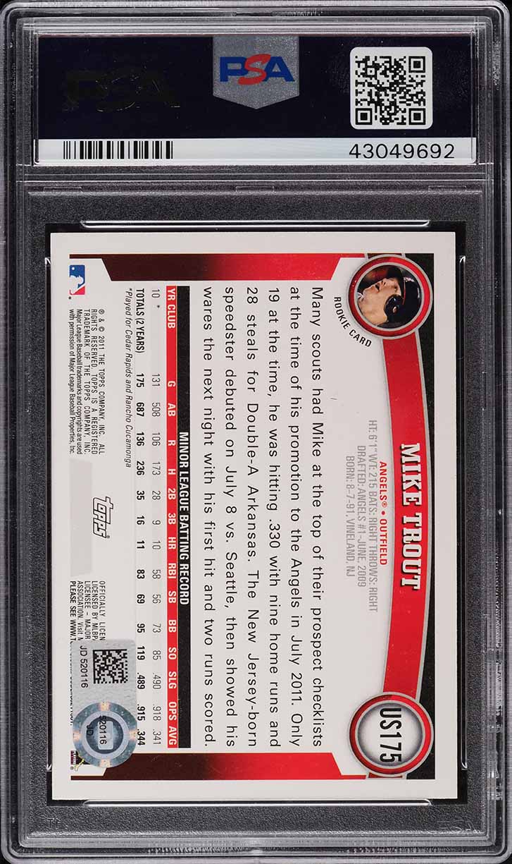 2011 Topps Update Diamond Mike Trout ROOKIE AUTO DNA 10 #US175 PSA 10 GEM MINT