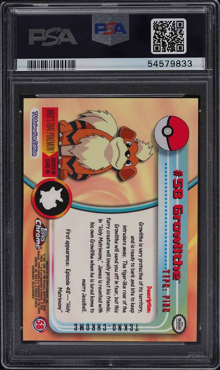 2000 Pokemon Topps Chrome Series 1 Tekno Growlithe #58 PSA 9 MINT