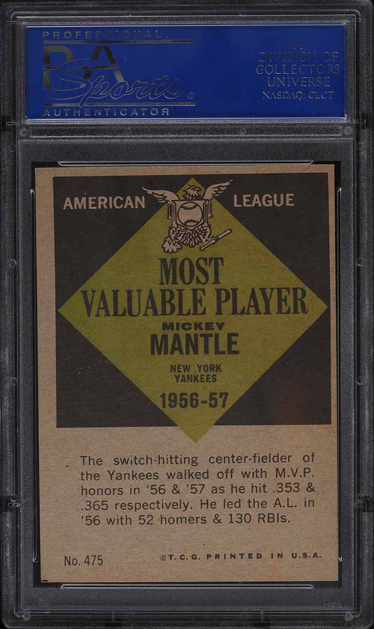 1961 Topps Mickey Mantle MVP #475 PSA 9 MINT