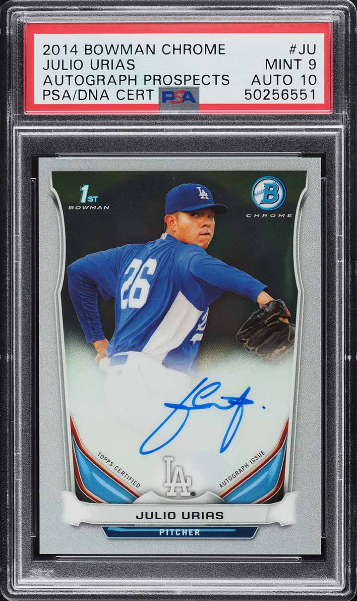 2014 Bowman Chrome Prospects Julio Urias ROOKIE AUTO DNA 10 #BCAP-JU PSA 9 MINT