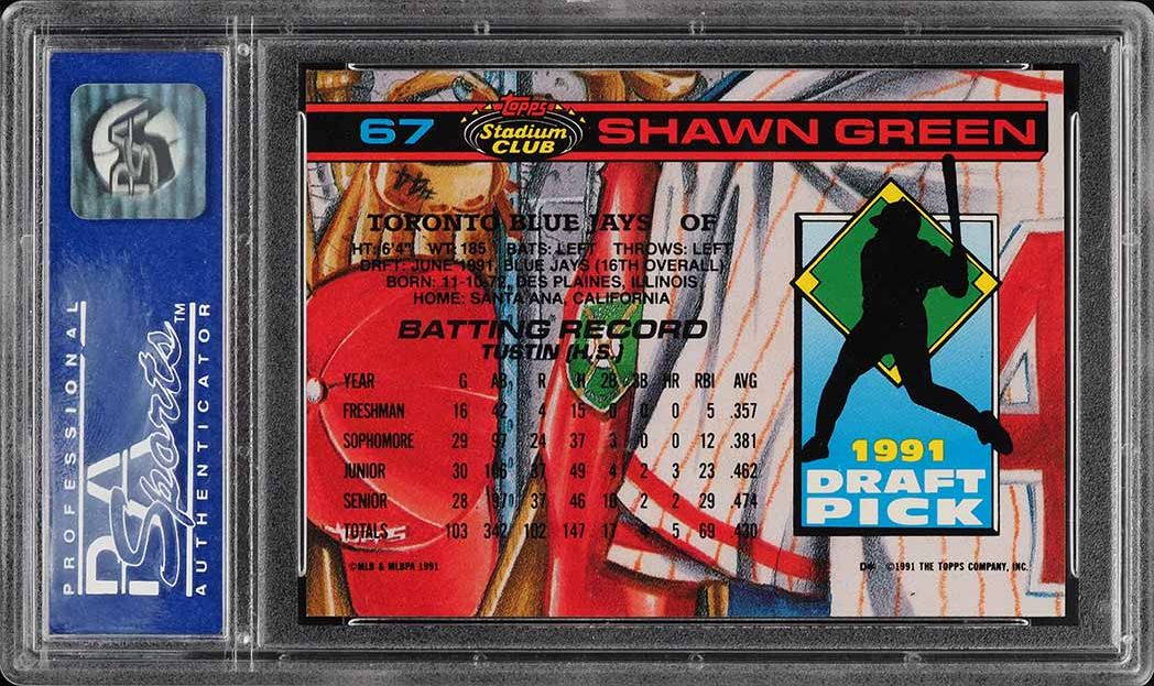 1992 Stadium Club S.E. Skydome Shawn Green ROOKIE #67 PSA 10 GEM MINT