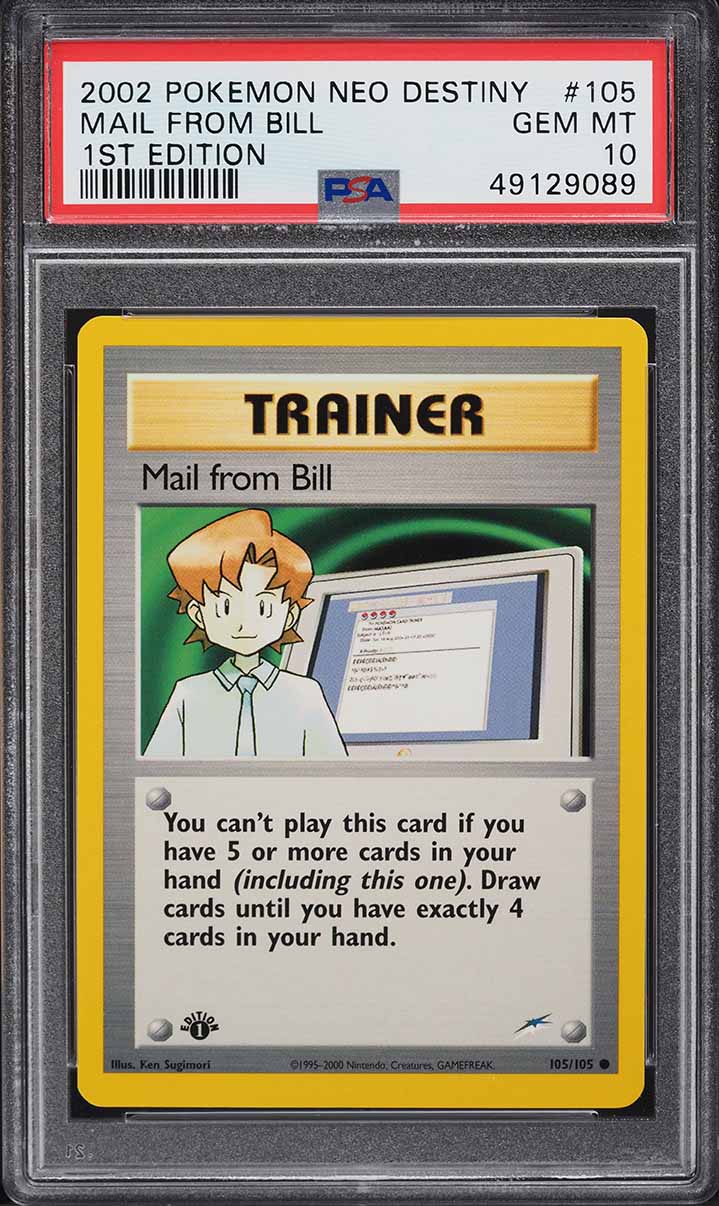 pokemon trainer card bill 1999 - Unlimited Shadowless Common Card Type Bill 091/102 Base Set -