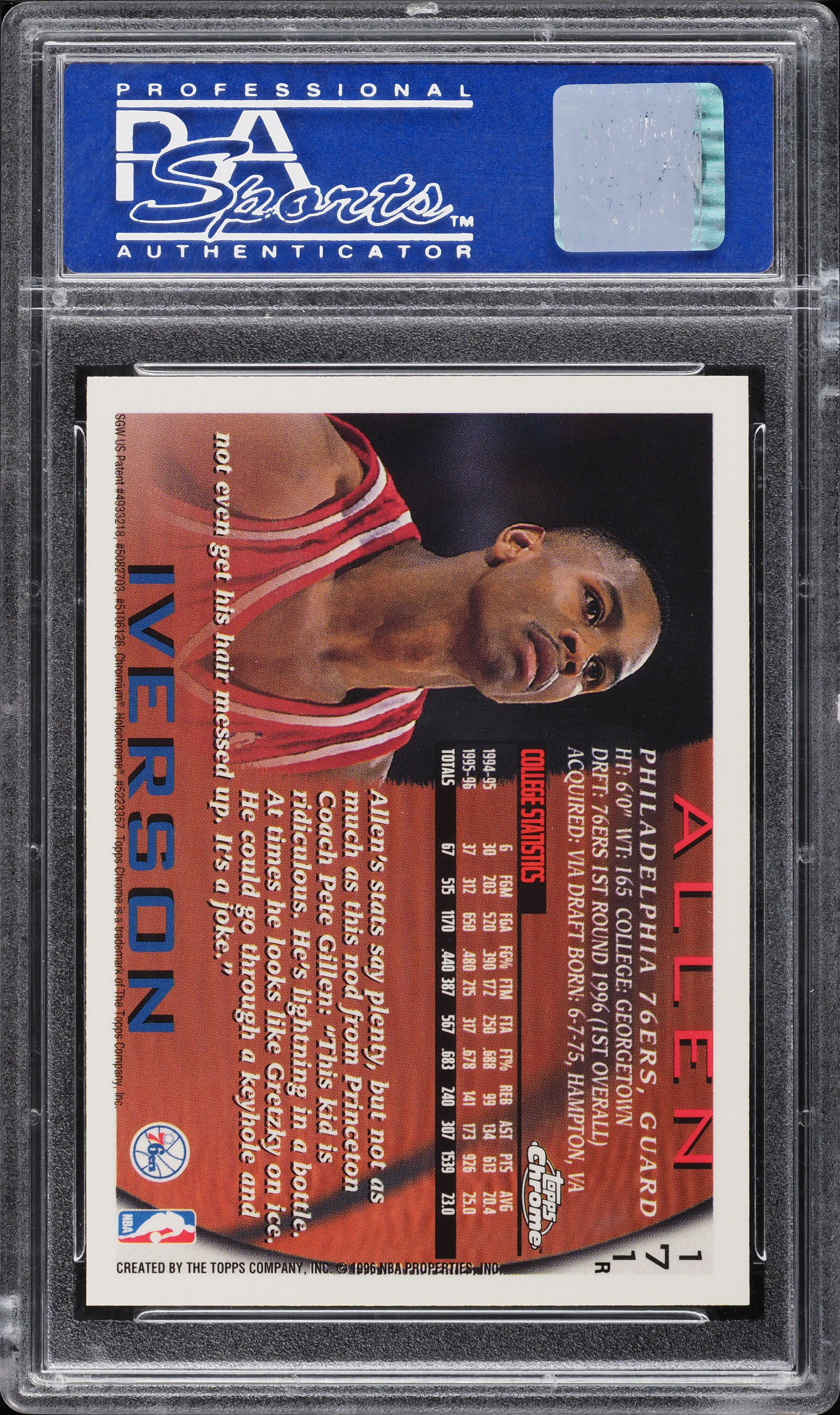 1996 Topps Chrome Refractor Allen Iverson ROOKIE #171 PSA 10 GEM