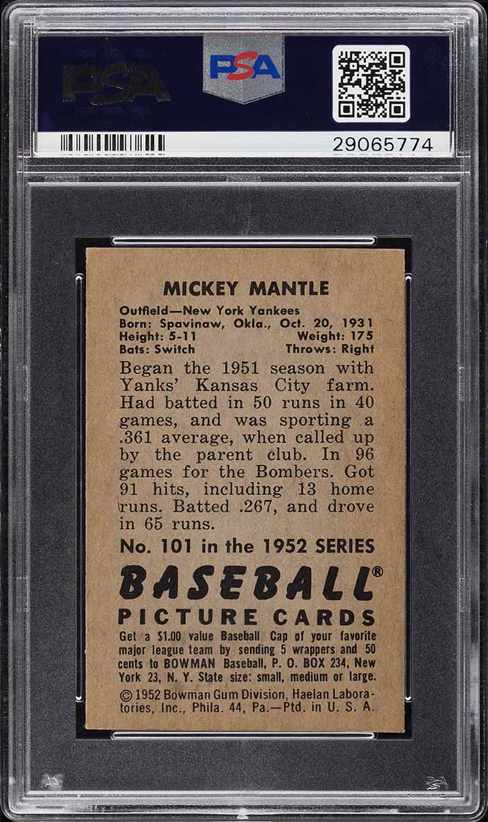 1952 Bowman Mickey Mantle #101 PSA 7 NRMT