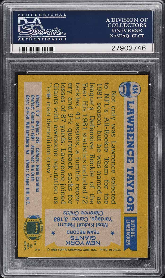 1982 Topps Football Lawrence Taylor ROOKIE, ALL-PRO #434 PSA 10 GEM MINT
