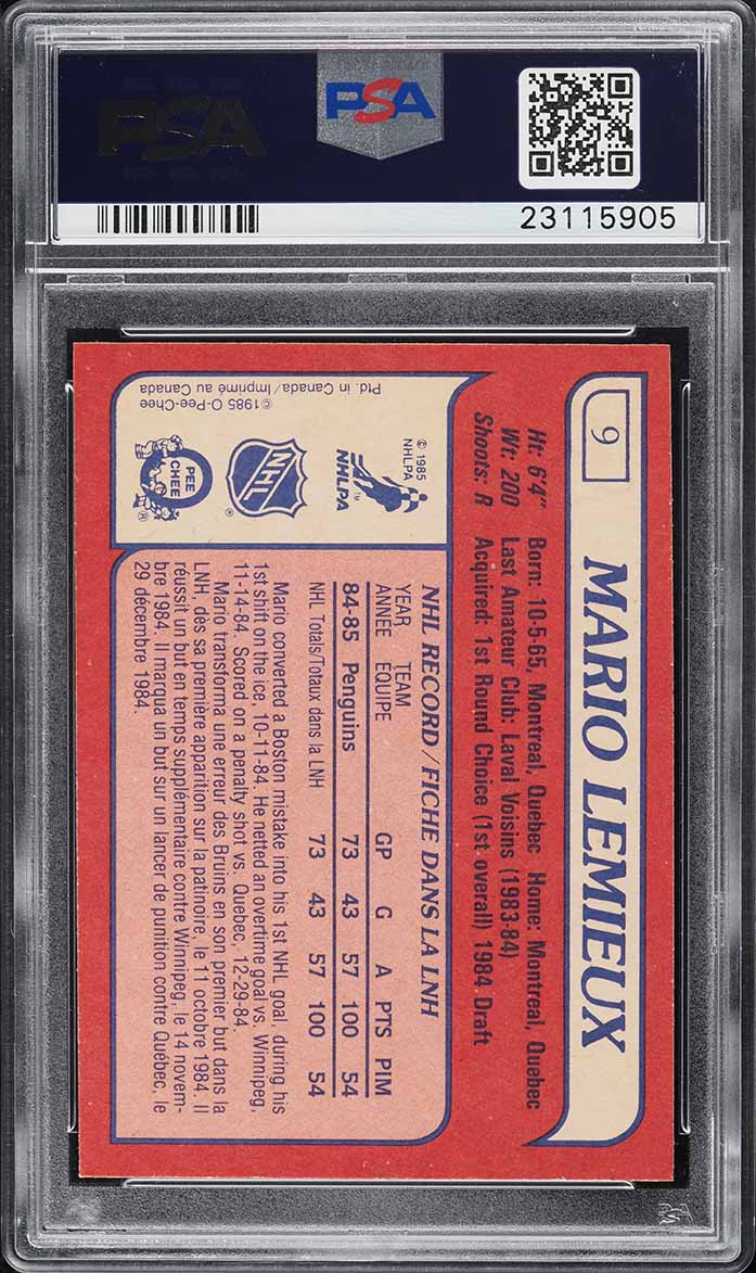 1985 O-Pee-Chee Hockey Mario Lemieux ROOKIE #9 PSA 10 GEM MINT