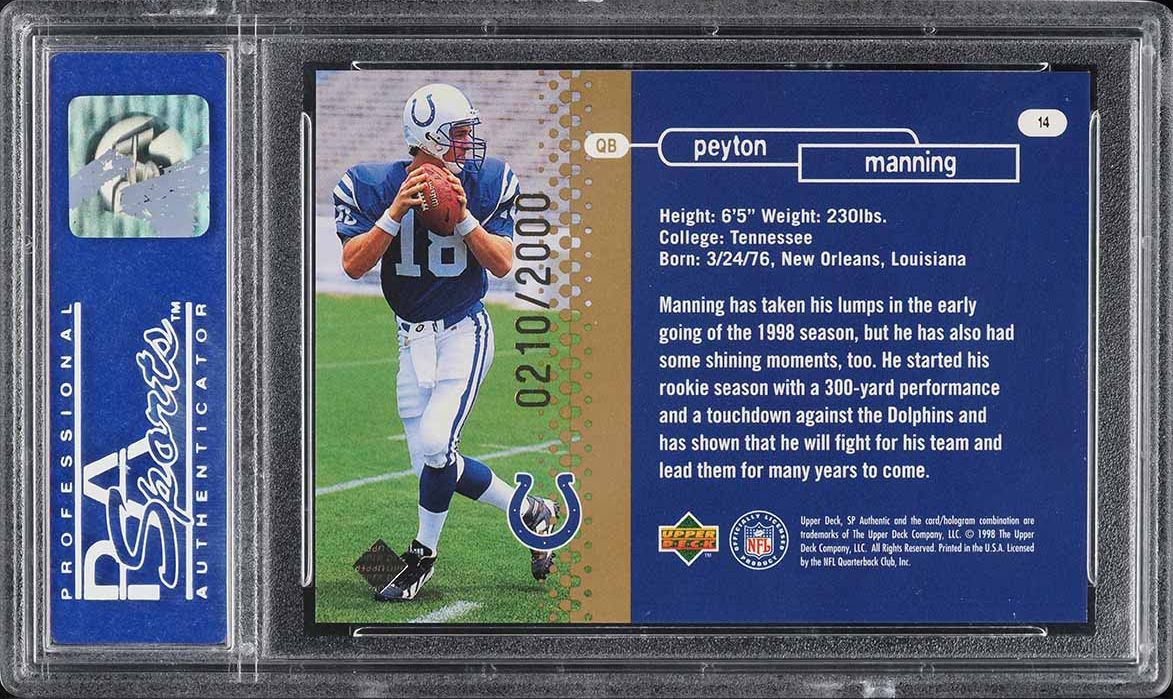 1998 SP Authentic Peyton Manning ROOKIE /2000 #14 PSA 10 GEM MINT