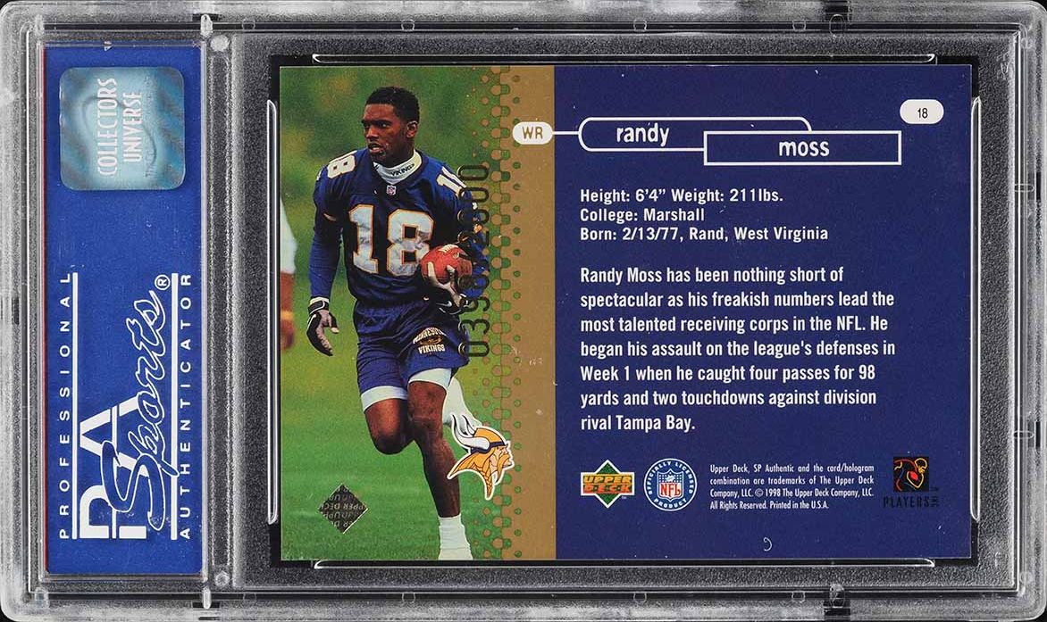 1998 SP Authentic Randy Moss ROOKIE /2000 #18 PSA 10 GEM MINT