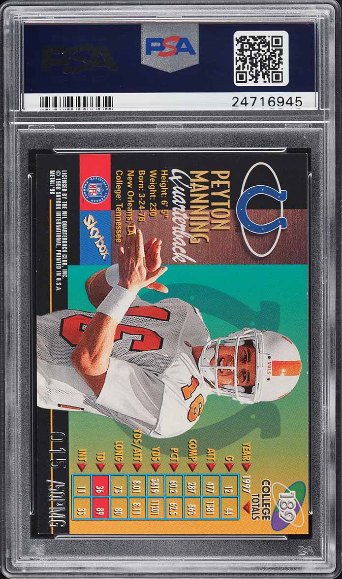 1998 Metal Universe Precious Metal Gems PMG Peyton Manning ROOKIE /50 PSA 10