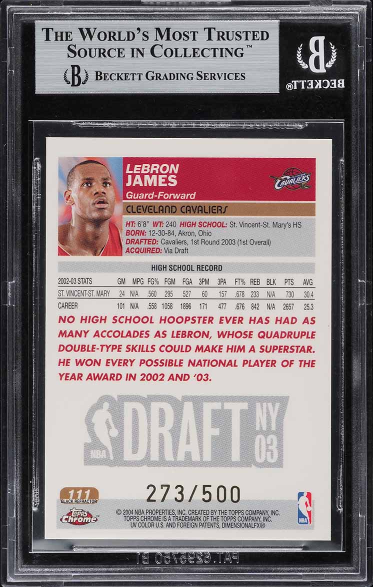 2003 Topps Chrome Black Refractor LeBron James ROOKIE /500 #111 BGS 8.5 NM-MT+