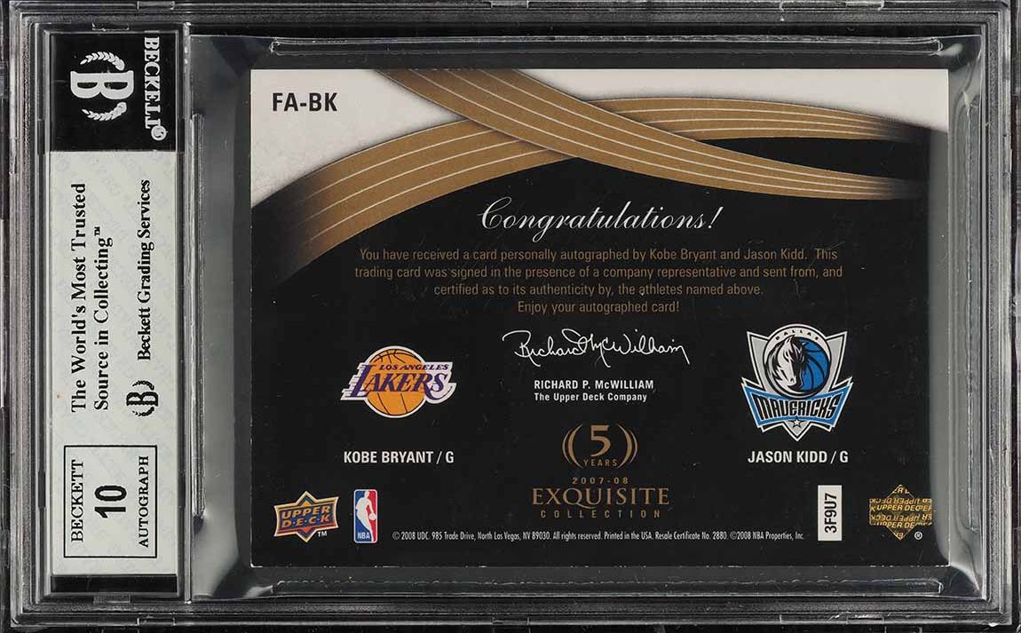 2007 Exquisite Collection Finalists Kobe Bryant Jason Kidd AUTO /25 BGS 8 NM-MT