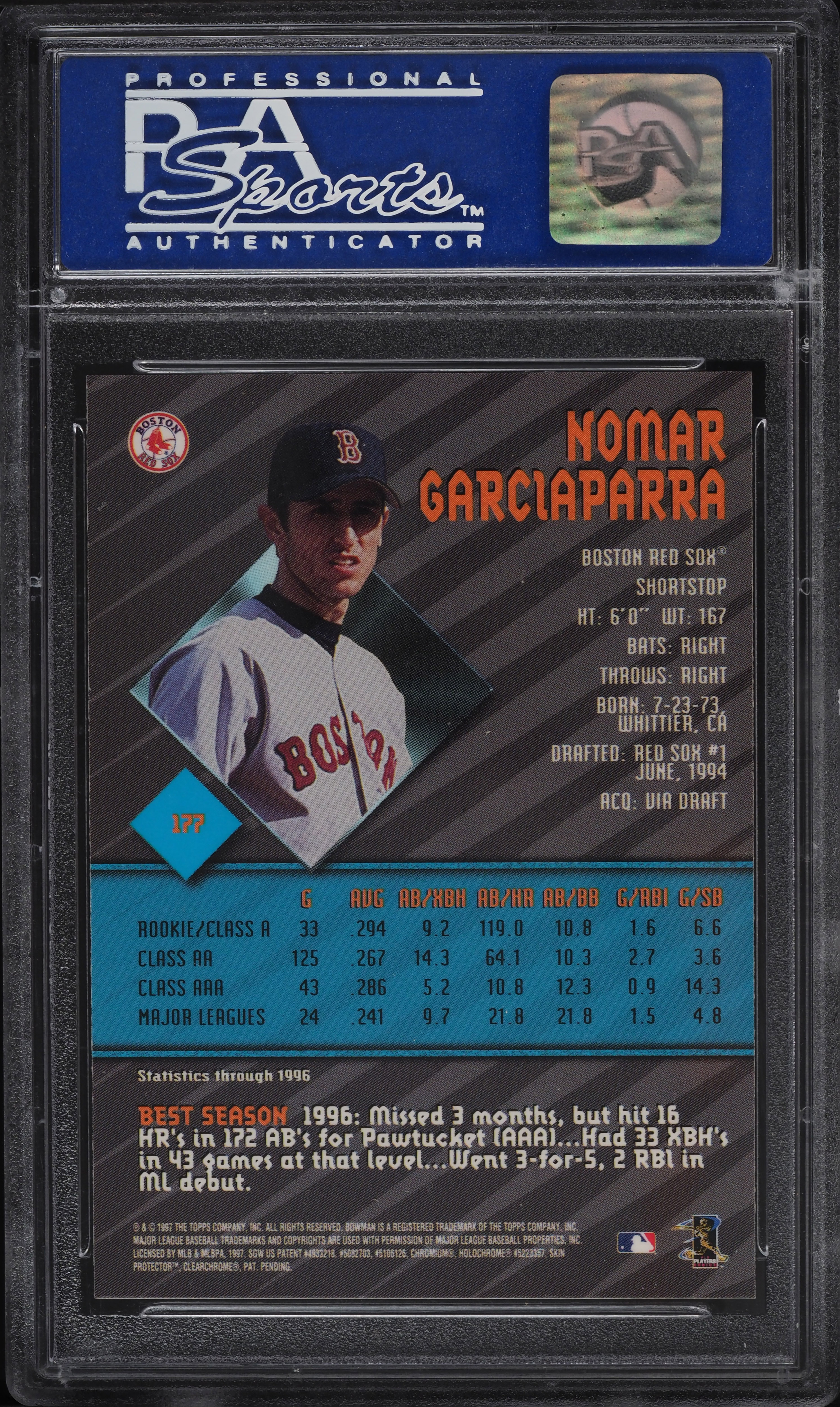 1997 Bowman's Best Nomar Garciaparra ROOKIE #177 PSA 9 MINT on
