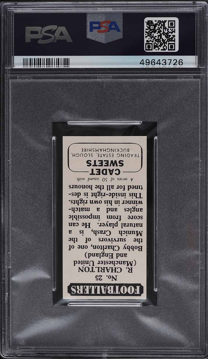 1958 Cadet Sweets Footballers Bobby Charlton ROOKIE #25 PSA 8 NM-MT