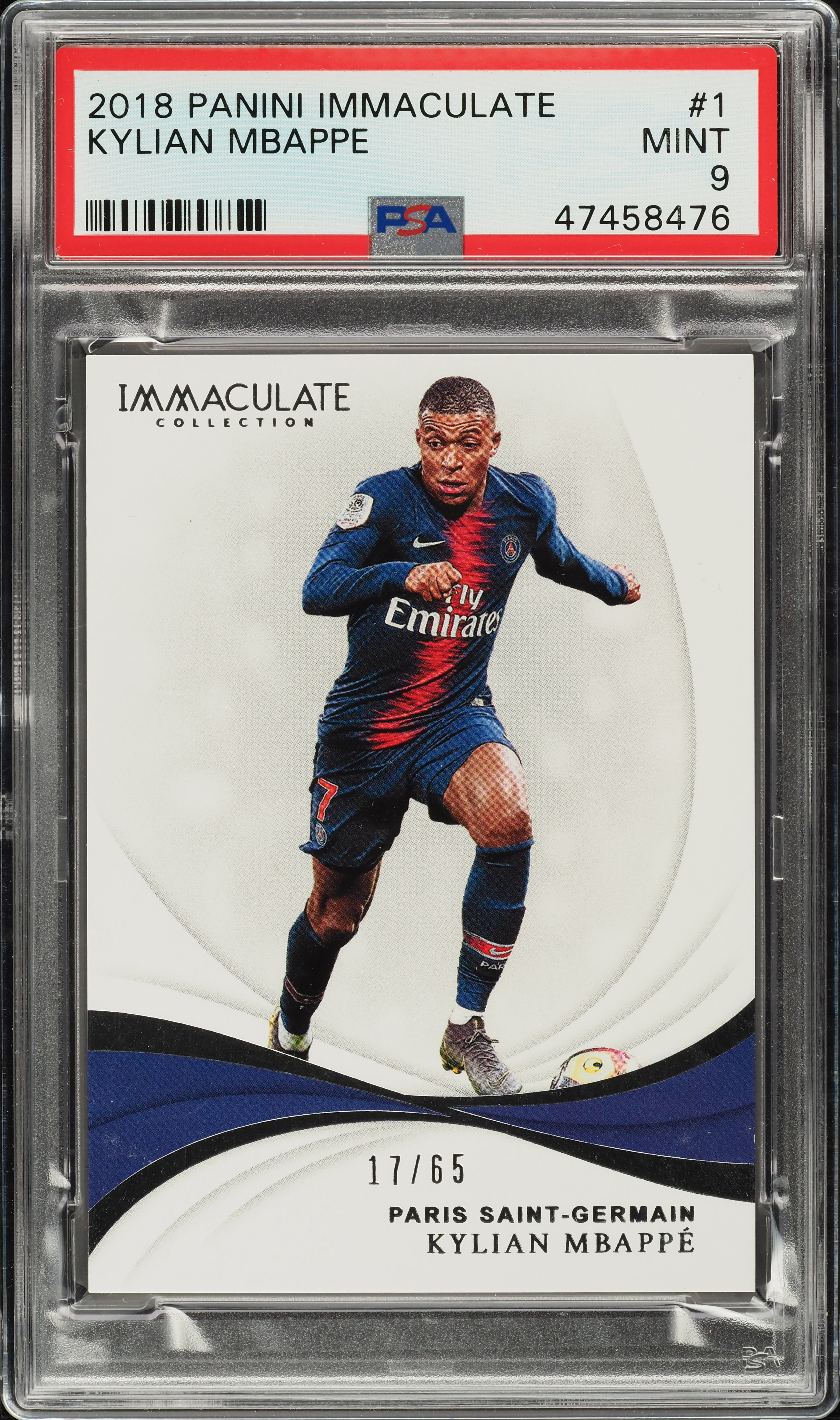 2018 Immaculate Collection Kylian Mbappe ROOKIE RC /65 #1 PSA 9