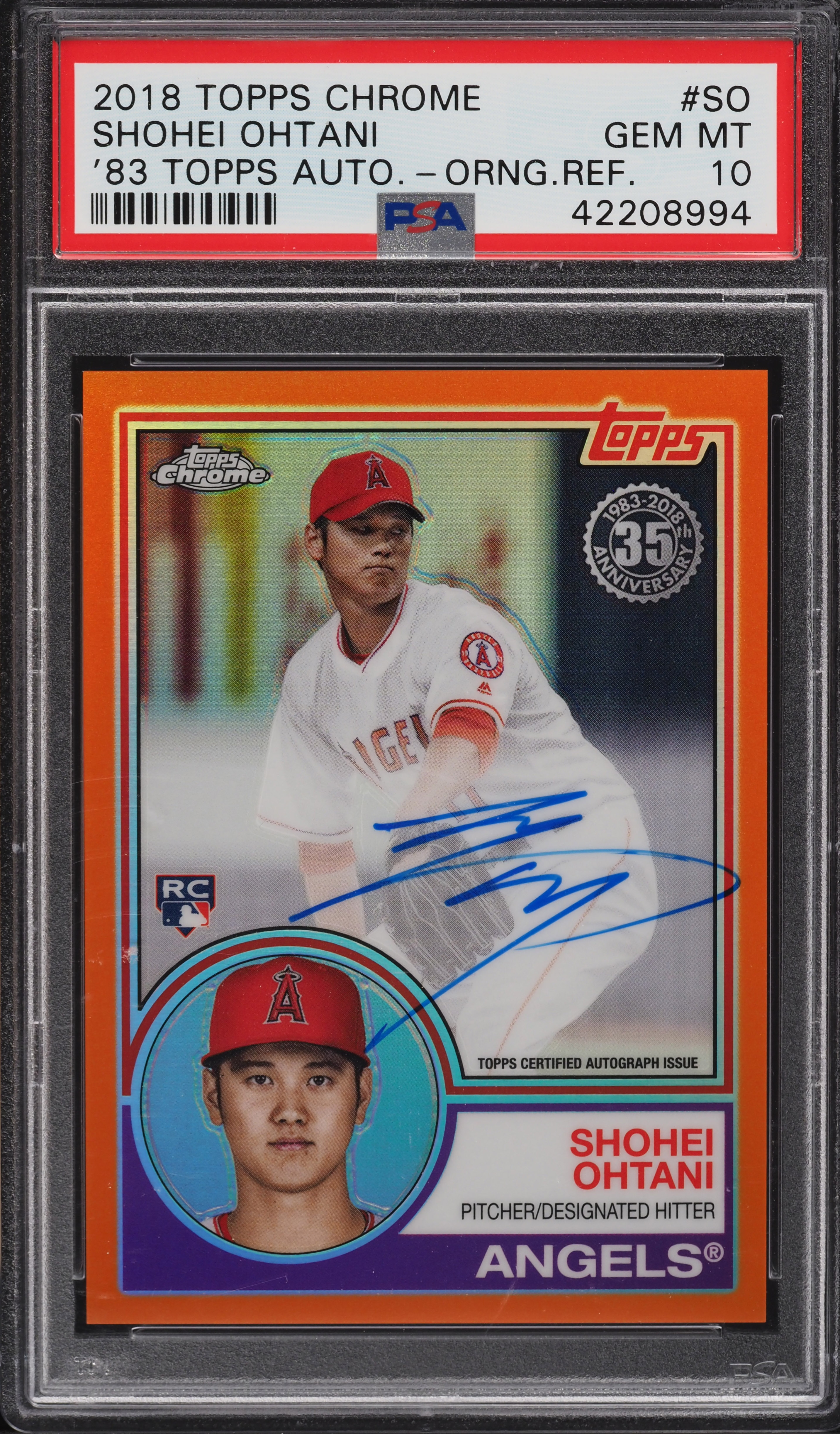 2018 Topps Chrome '83 Orange Refractor Shohei Ohtani ROOKIE AUTO