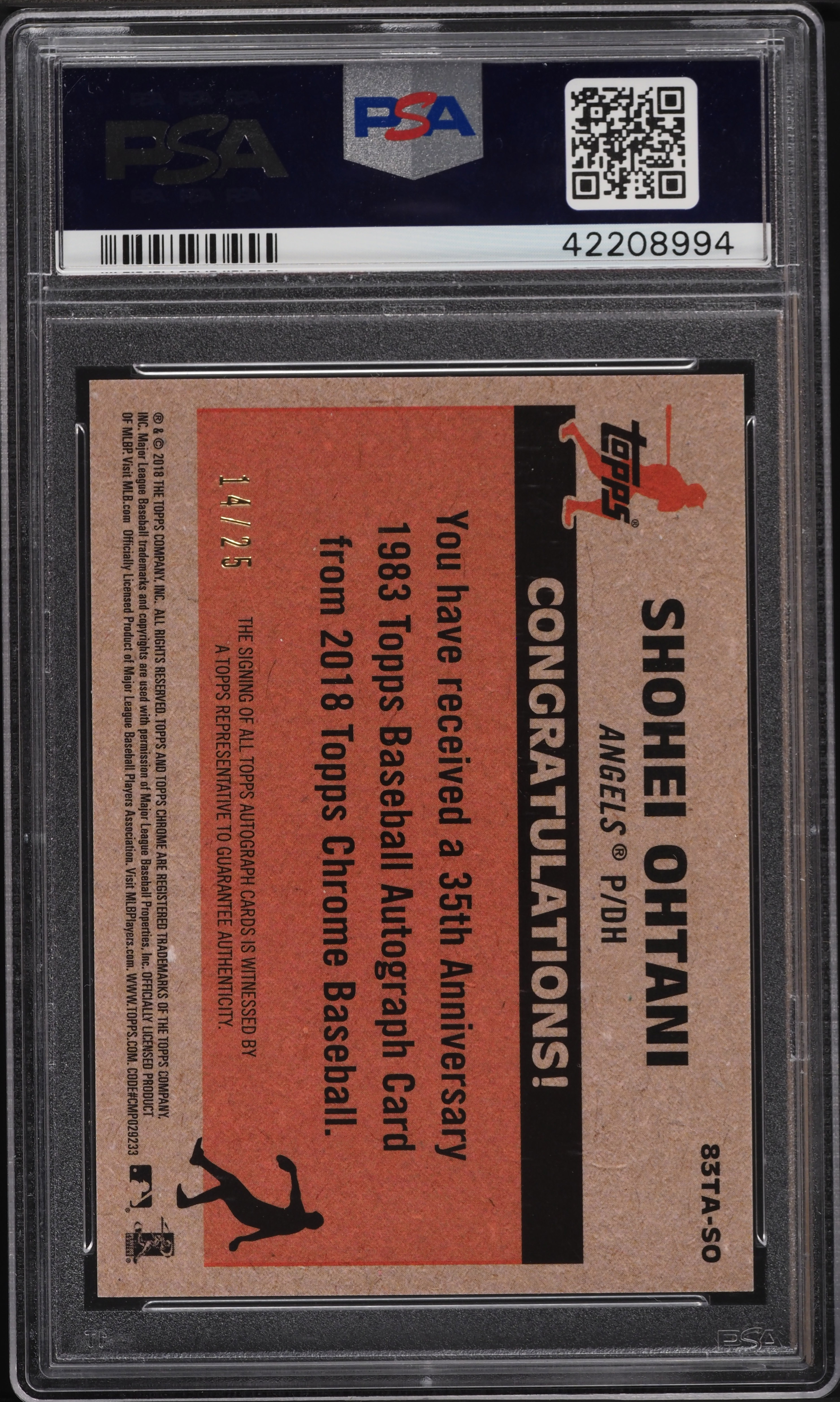 2018 Topps Chrome '83 Orange Refractor Shohei Ohtani ROOKIE AUTO