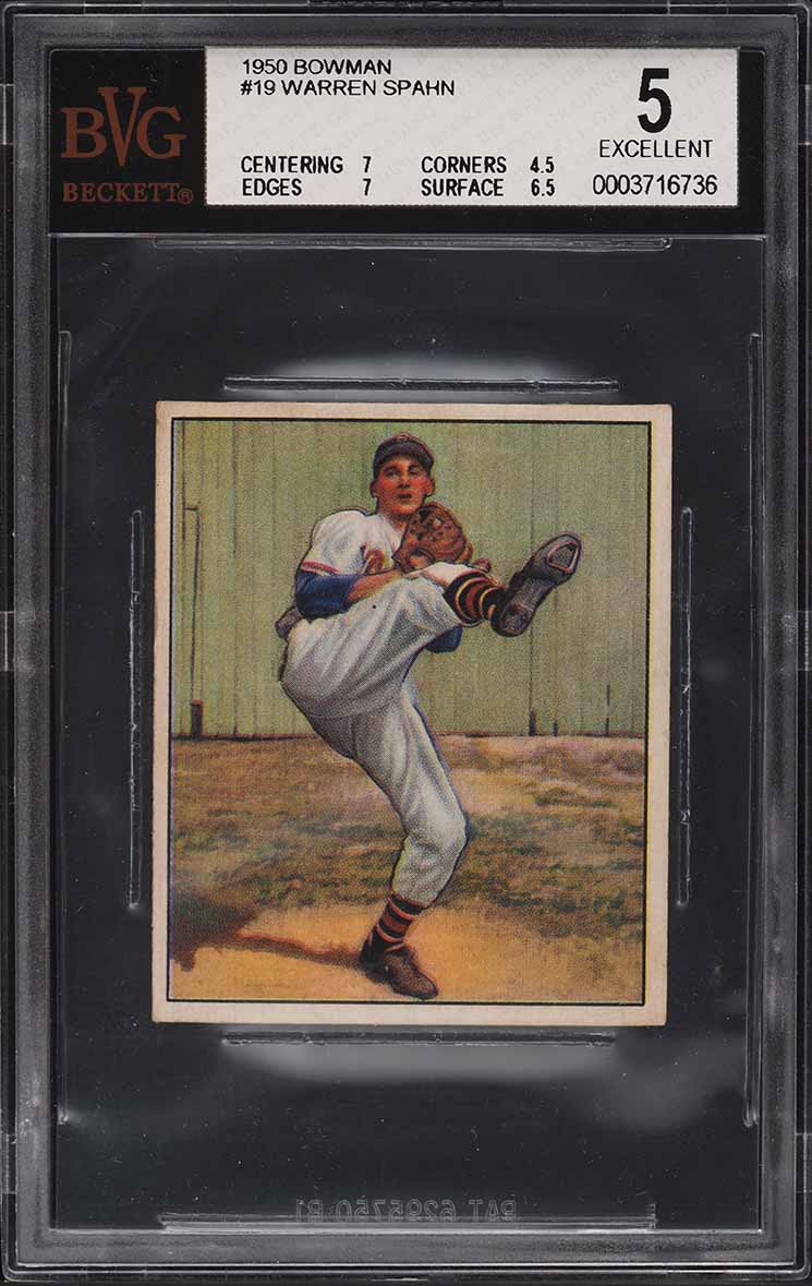 1950 Bowman Warren Spahn #19 BVG 5 EX