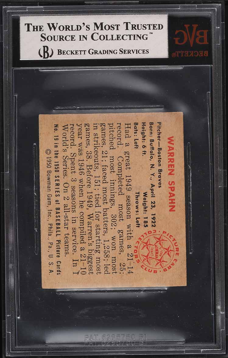 1950 Bowman Warren Spahn #19 BVG 5 EX