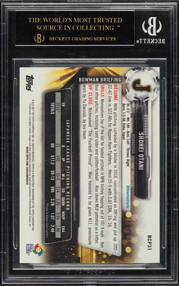 2017 Bowman Chrome Mega Green Refractor Shohei Ohtani ROOKIE  48/99 BGS 10 BLACK
