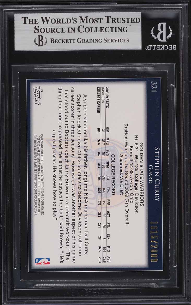 2009 Topps Gold Stephen Curry ROOKIE /2009 #321 BGS 8.5 NM-MT+