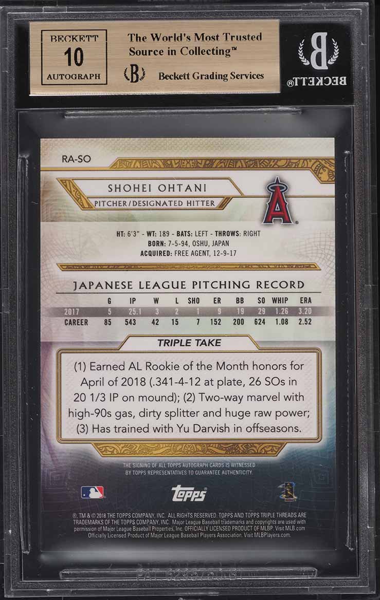2018 Topps Triple Threads Emerald Shohei Ohtani ROOKIE RC AUTO /50 BGS 9.5 GEM