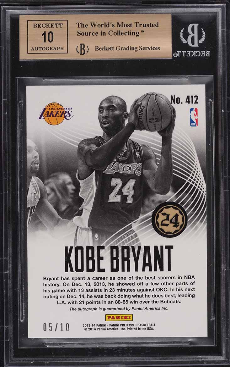 2013 Panini Preferred Gold Kobe Bryant AUTO /10 #412 BGS 9.5 GEM MINT