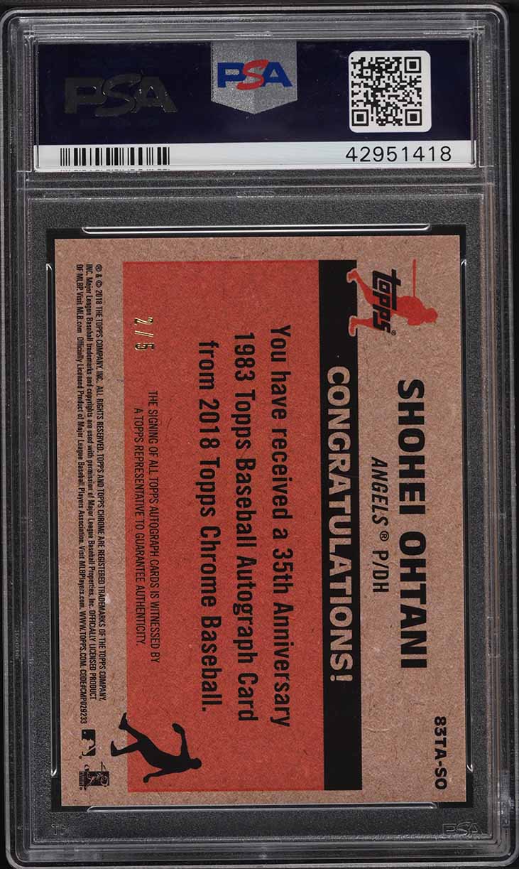 2018 Topps Chrome '83 Topps Red Refractor Shohei Ohtani ROOKIE AUTO /5 PSA 9