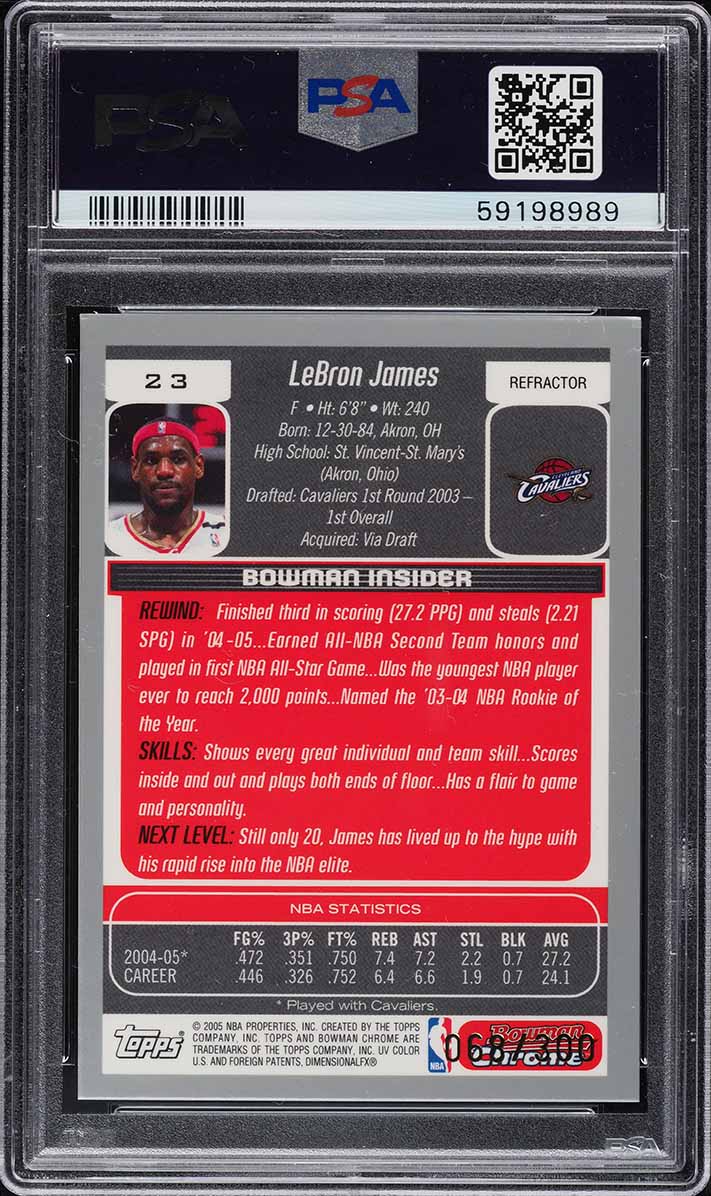 2005 Bowman Chrome Refractor LeBron James /300 #23 PSA 8 NM-MT on