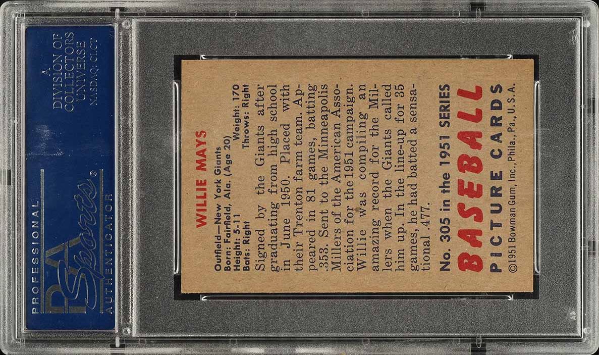 1951 Bowman Willie Mays ROOKIE #305 PSA 7.5 NRMT+