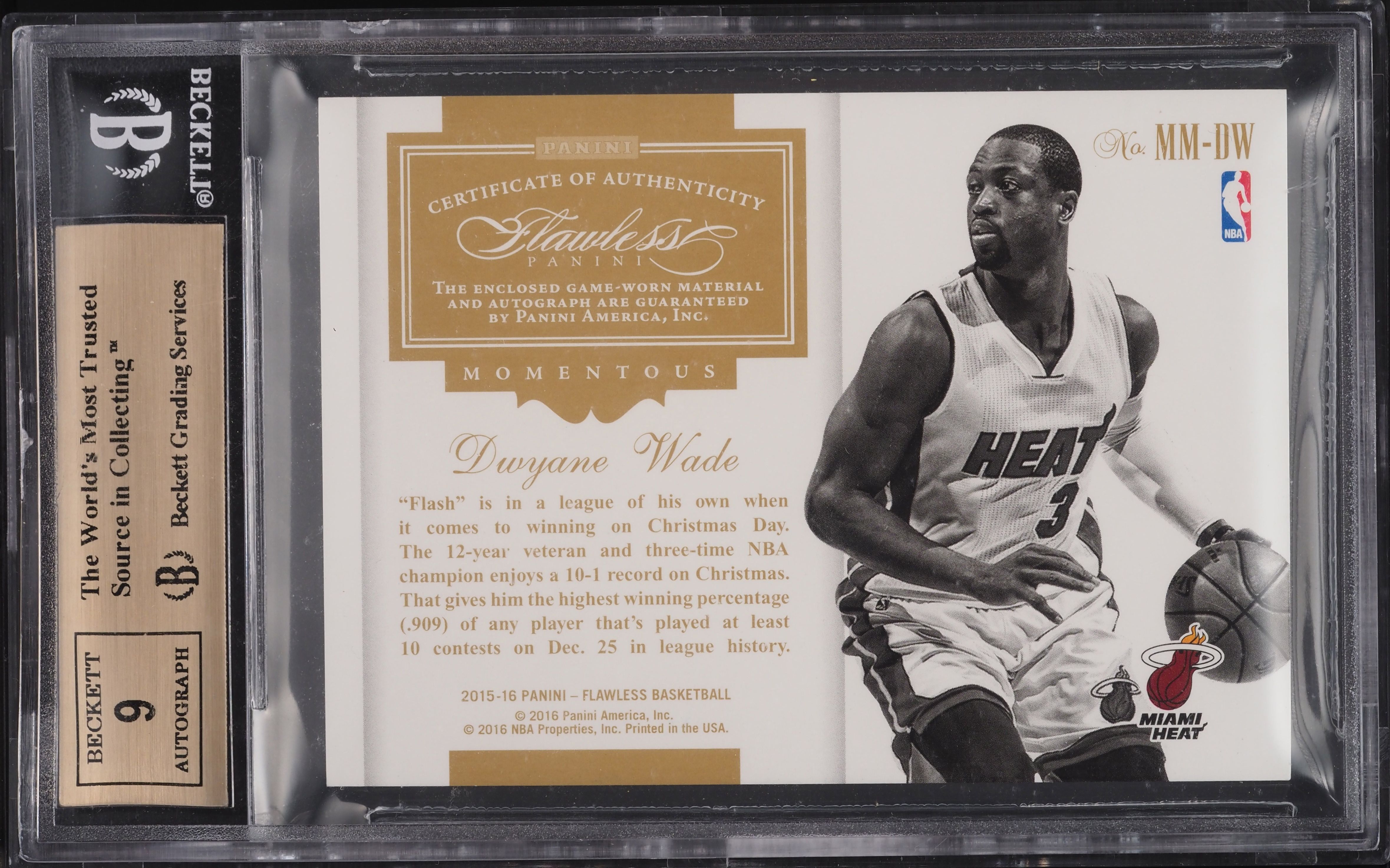 2015 Panini Flawless Momentous Dwyane Wade PATCH AUTO /25 #19 BGS 