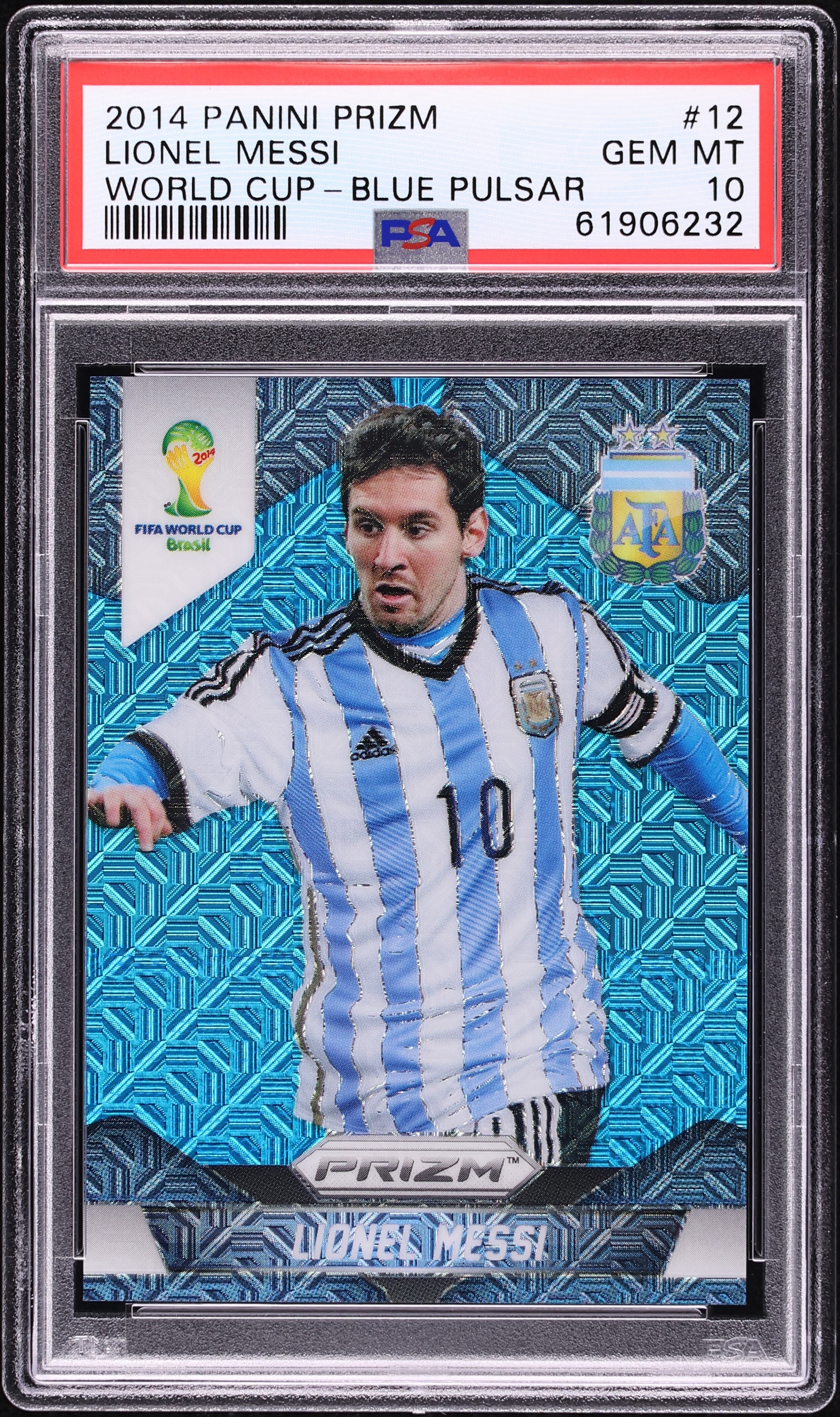 2014 Panini Prizm World Cup Blue Pulsar Lionel Messi #12 PSA 10