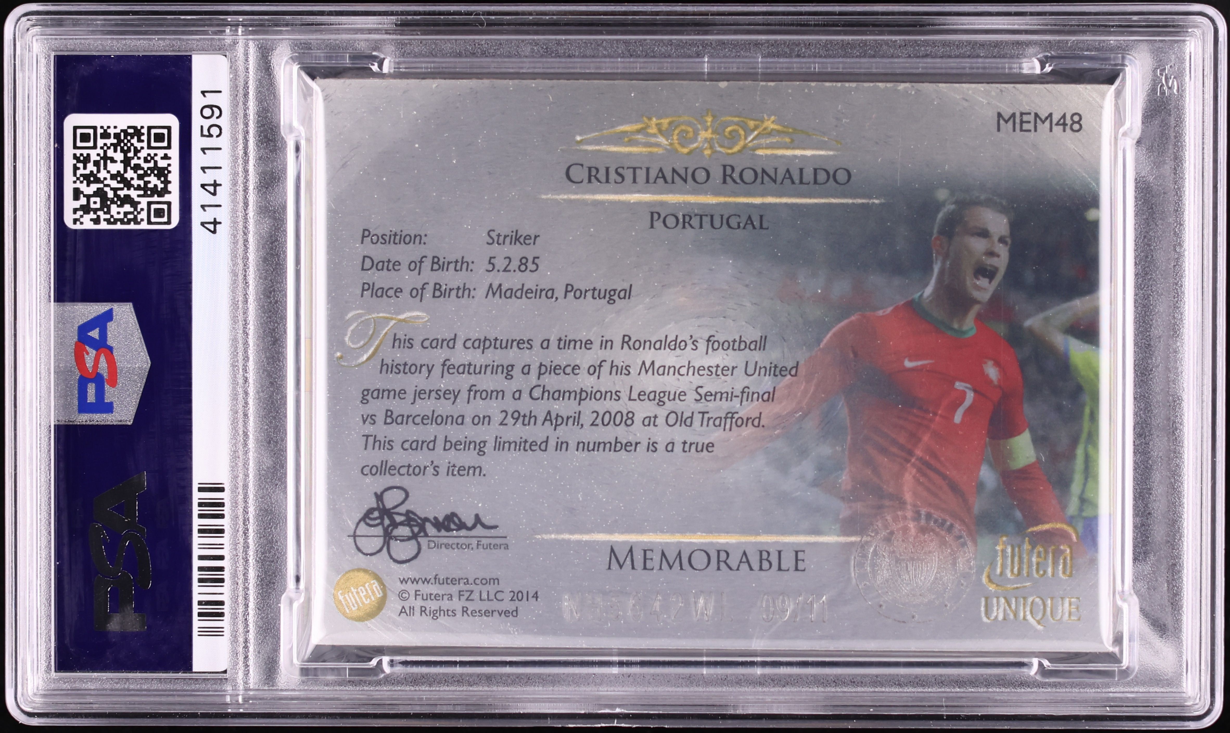 2014 Futera Unique Memorable Cristiano Ronaldo PATCH /11 #MEM48